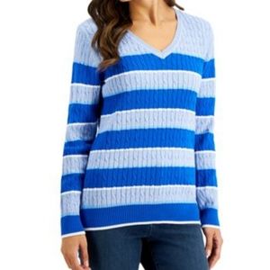 Karen Scott Cable Knit Sweater V-neck Size Medium